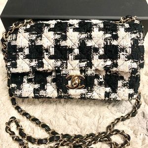 Chanel Classic Mini Tweed Gold Hardware Ecru Black